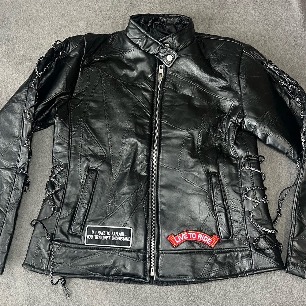 Women's Diamond Plate Buffalo Black Leather Zipper Jacket